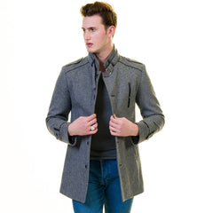 Men's European Grey Wool Coat Jacket Tailor fit Fine Luxury Quality Work and Casual