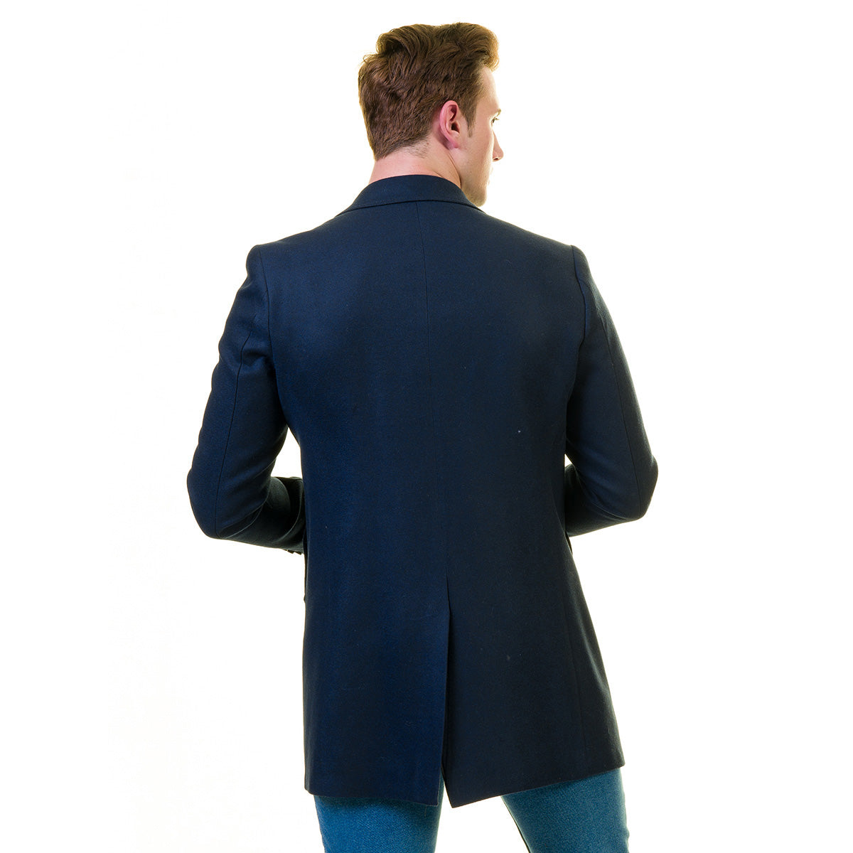 Men's European Blue Wool Coat Jacket Tailor fit Fine Luxury Quality Work and Casual