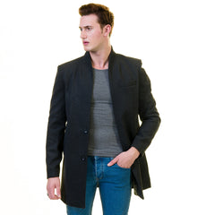 Men's European Balck Wool Coat Jacket Tailor fit Fine Luxury Quality Work and Casual
