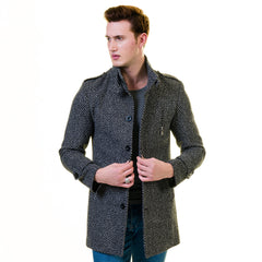 Men's European Black and White Dotted Wool Coat Jacket Tailor fit Fine Luxury Quality Work and Casual