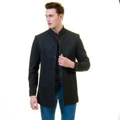 Men's European Black Wool Coat Jacket Tailor fit Fine Luxury Quality Work and Casual