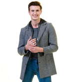 Men's European Grey Wool Coat Hooded Jacket Tailor fit Fine Luxury Quality Work and Casual