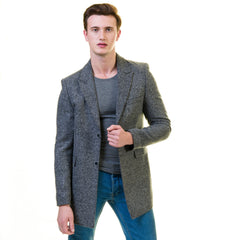Men's European Grey Wool Coat Jacket Tailor fit Fine Luxury Quality Work and Casual