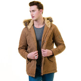 Men's European Brown Wool Coat Hooded Jacket Tailor fit Fine Luxury Quality Work and Casual