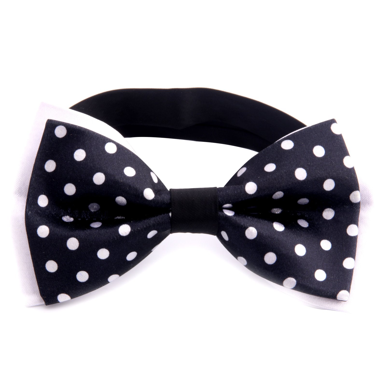 Men's Black White Polka Dot Silk Pre-Tied Bow Tie - Amedeo Exclusive
