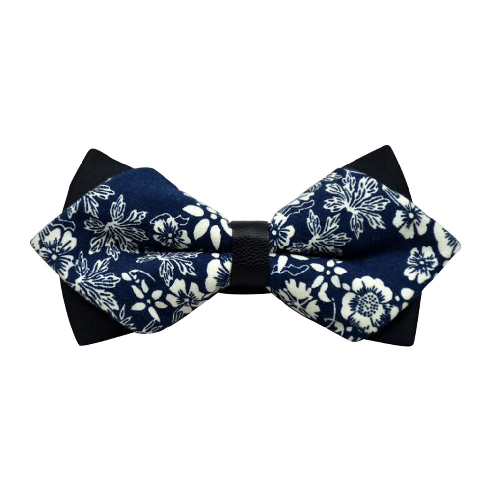 Men's Blue White Floral 100% Cotton Pre Tied Bow Tie - Amedeo Exclusive