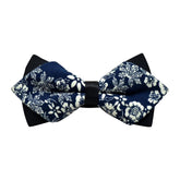 Men's Blue White Floral 100% Cotton Pre Tied Bow Tie - Amedeo Exclusive