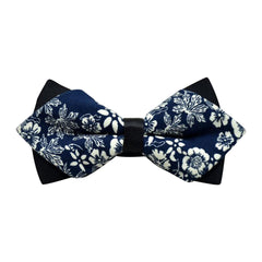 Men's Blue White Floral 100% Cotton Pre Tied Bow Tie - Amedeo Exclusive