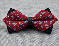Men's Red Blue Orange Floral Cotton Pre-Tied Bow Tie - Amedeo Exclusive