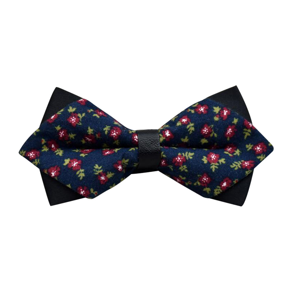Men's Blue Green Pink Floral 100% Cotton Pre-Tied Bow Tie - Amedeo Exclusive