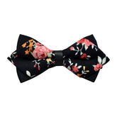 Men's Black Pink Floral 100% Cotton Pre-Tied Bow Tie - Amedeo Exclusive