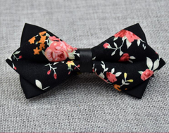 Men's Black Pink Floral 100% Cotton Pre-Tied Bow Tie - Amedeo Exclusive