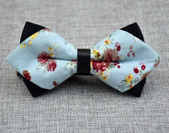 Men's Baby Blue Floral 100% Cotton Pre-Tied Bow Tie - Amedeo Exclusive
