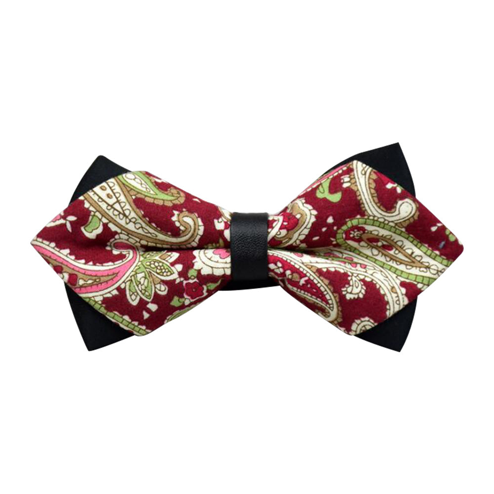Men's Burgandy Paisley 100% Cotton Pre-Tied Bow Tie - Amedeo Exclusive