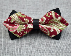Men's Burgandy Paisley 100% Cotton Pre-Tied Bow Tie - Amedeo Exclusive