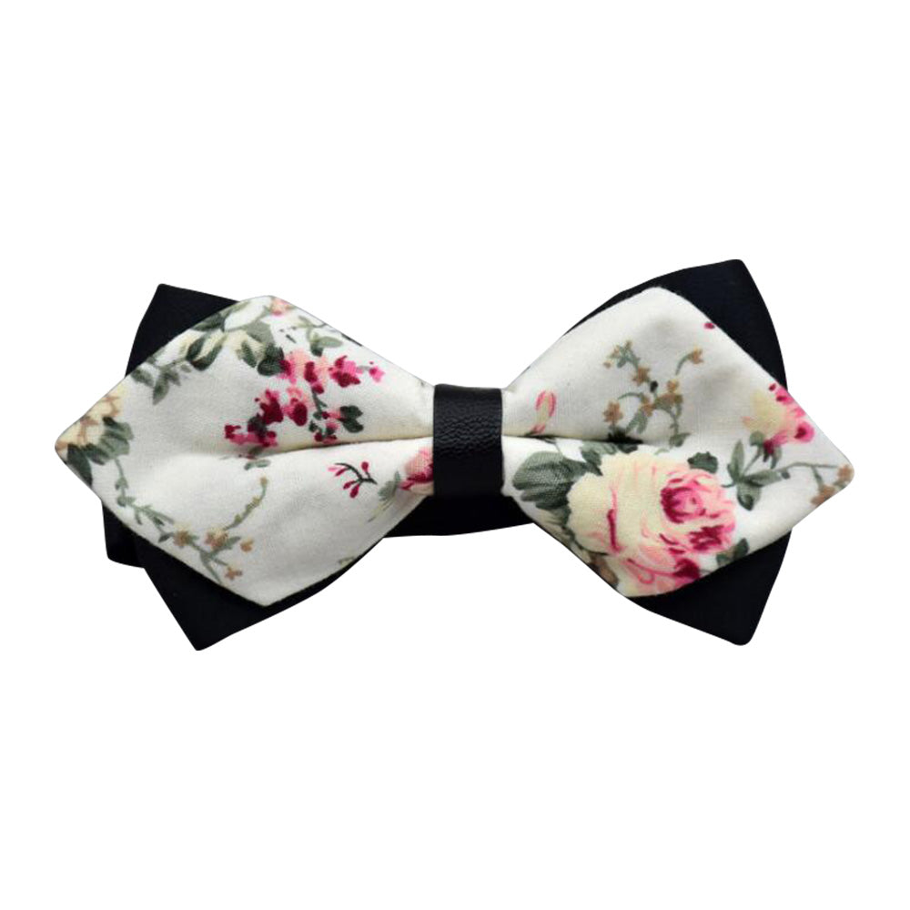 Men's Pure Cotton Beige Floral Pre-Tied Bow Tie - Amedeo Exclusive