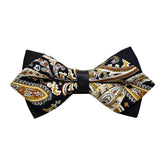 Men's Black Gold Floral 100% Cotton Pre-Tied Bow Tie - Amedeo Exclusive