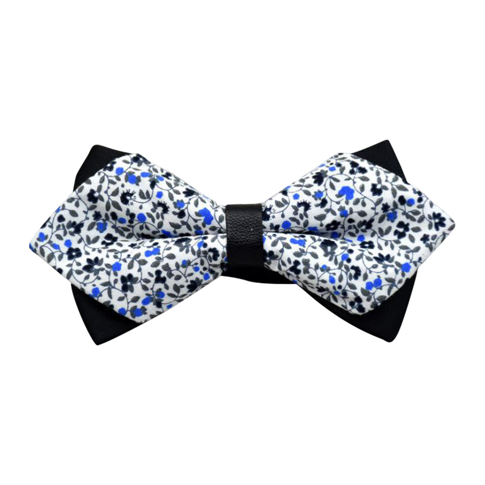 Men's White Blue Floral 100% Cotton Pre Tied Bow Tie - Amedeo Exclusive
