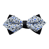 Men's White Blue Floral 100% Cotton Pre Tied Bow Tie - Amedeo Exclusive