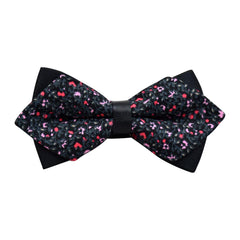 Men's Black Grey Floral 100% Cotton Pre-Tied Bow Tie - Amedeo Exclusive
