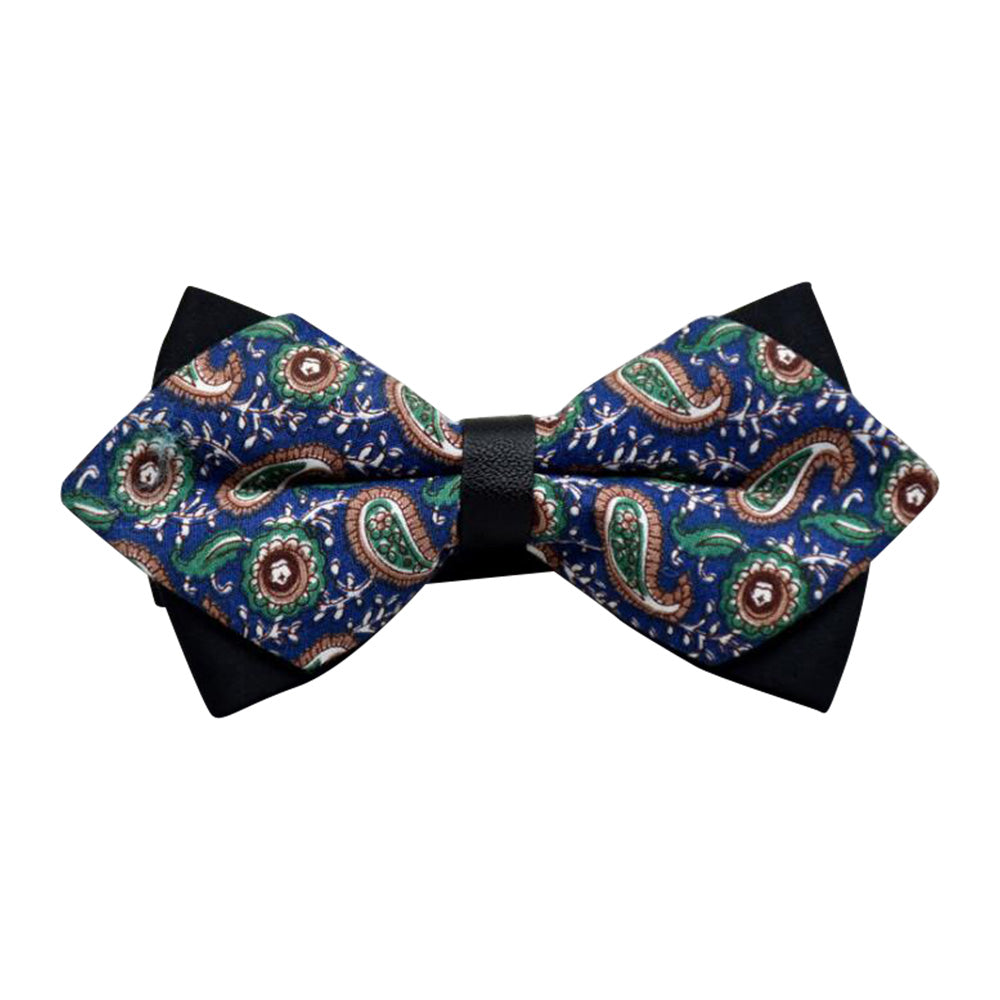 Men's Blue Green Paisley 100% Cotton Pre-Tied Bow Tie - Amedeo Exclusive