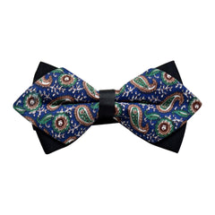Men's Blue Green Paisley 100% Cotton Pre-Tied Bow Tie - Amedeo Exclusive