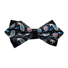 Men's Black Blue Pink Paisley 100% Cotton Pre-Tied Bow Tie - Amedeo Exclusive