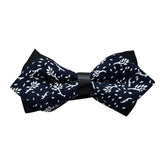 Men's Navy Blue White 100% Cotton Pre-Tied Bow Tie - Amedeo Exclusive