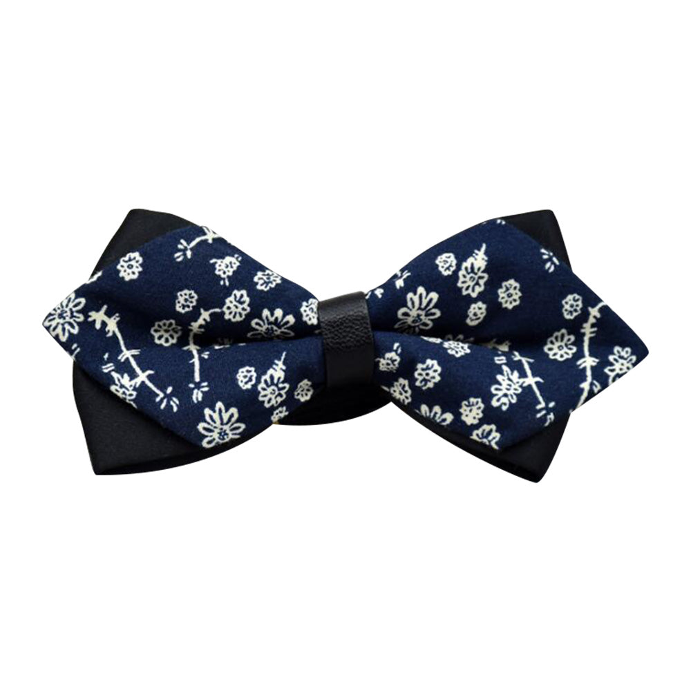 Men's Medium Blue White 100% Cotton Pre-Tied Bow Tie - Amedeo Exclusive