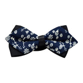 Men's Medium Blue White 100% Cotton Pre-Tied Bow Tie - Amedeo Exclusive