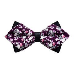 Men's Purple Pink Floral 100% Cotton Pre-Tied Bow Tie - Amedeo Exclusive