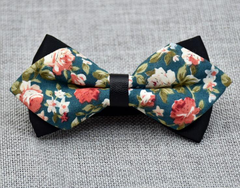 Men's Blue Orange Floral 100% Cotton Pre-Tied Bow Tie - Amedeo Exclusive