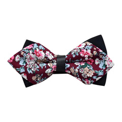 Men's Burgundy Pink Floral 100% Cotton Pre-Tied Bow Tie - Amedeo Exclusive
