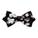 Men's Black White Floral 100% Cotton Pre-Tied Bow Tie - Amedeo Exclusive