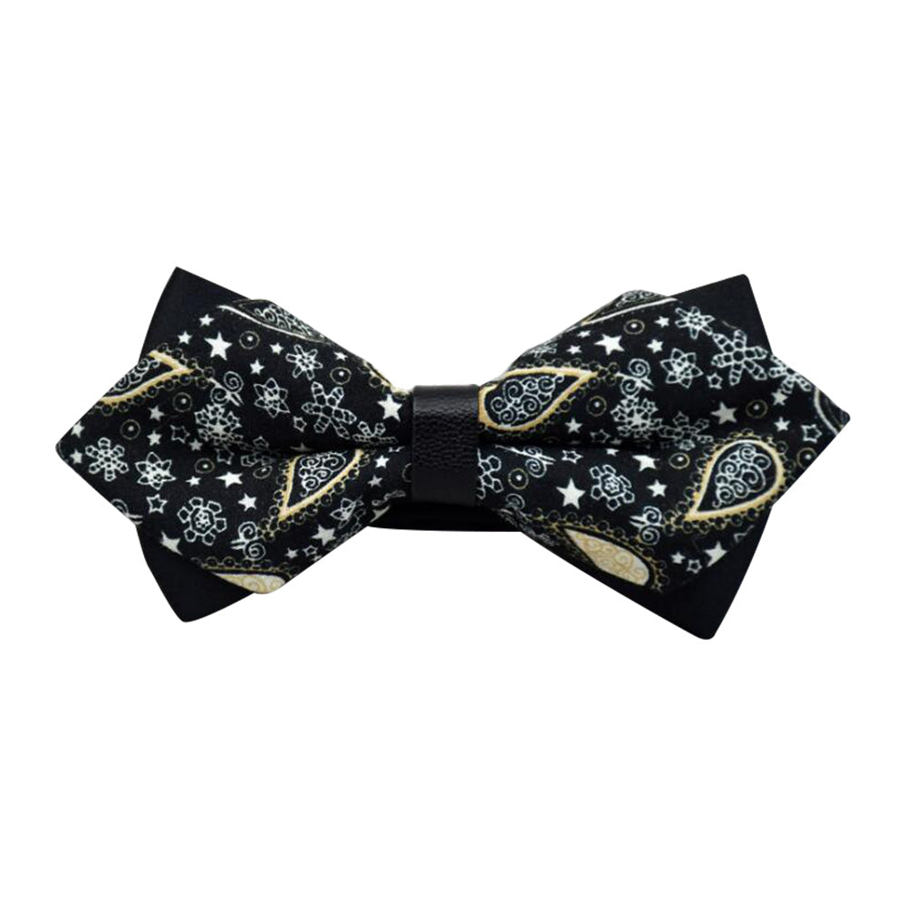 Men's Black Yellow Floral 100% Cotton Pre-Tied Bow Tie - Amedeo Exclusive