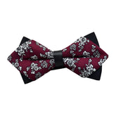 Men's Burgundy Grey Floral 100% Cotton Pre-Tied Bow Tie - Amedeo Exclusive