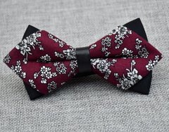 Men's Burgundy Grey Floral 100% Cotton Pre-Tied Bow Tie - Amedeo Exclusive