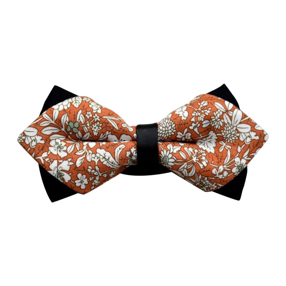 Men's Orange Floral Cotton Pre Tied Bow Tie - Amedeo Exclusive