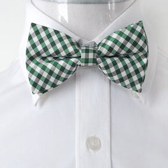 Men's Green & White Checkers Silk Pre-Tied Bow Tie - Amedeo Exclusive