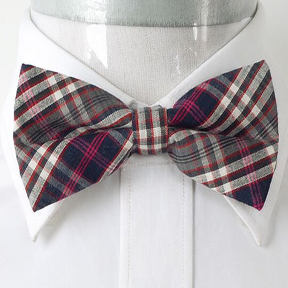 Men's Blue & Pink Nova Plaid Pre-Tied Bow Tie - Amedeo Exclusive