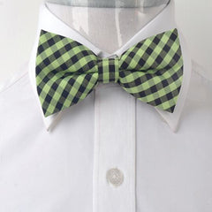 Men's Yellowish-Green & Black Checkers Silk Pre-Tied Bow Tie - Amedeo Exclusive
