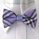 Men's Purple Thick Nova Plaid Silk Pre-Tied Bow Tie - Amedeo Exclusive