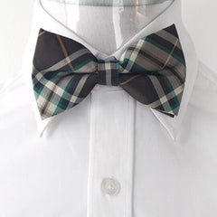 Men's Brown Thick Nova Plaid Silk Pre-Tied Bow Tie - Amedeo Exclusive