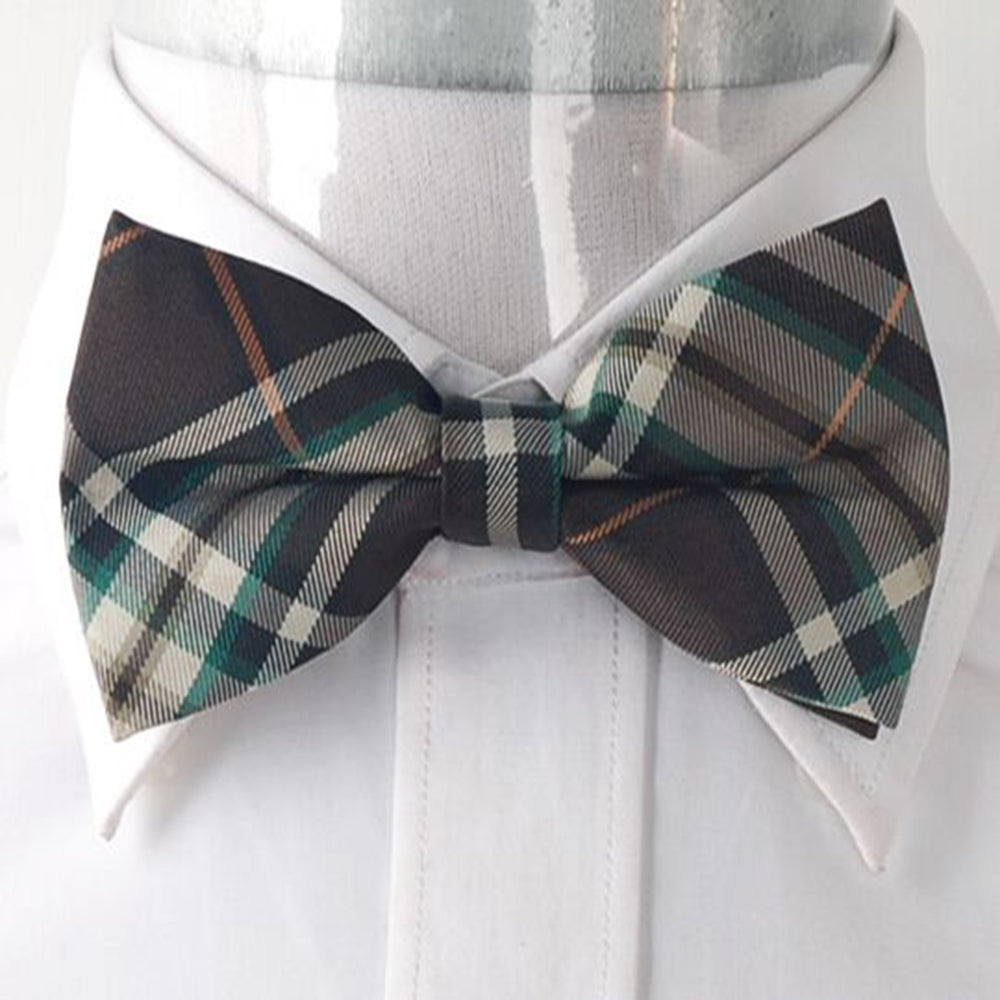 Men's Brown Thick Nova Plaid Silk Pre-Tied Bow Tie - Amedeo Exclusive