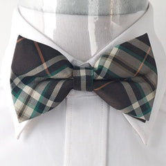Men's Brown Thick Nova Plaid Silk Pre-Tied Bow Tie - Amedeo Exclusive