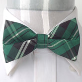 Men's Green Thin Nova Plaid Silk Pre-Tied Bow Tie - Amedeo Exclusive
