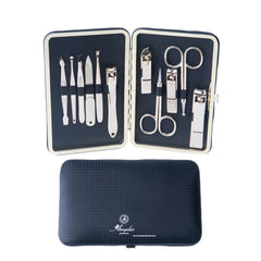 Unisex Gold Plating Black Leather 11 Piece Manicure Pedicure Set - Amedeo Exclusive
