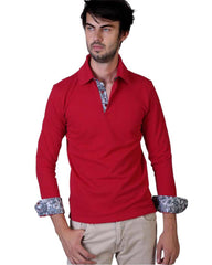 Red Paisley Mens Slim Fit Polo Shirts - 100% Soft Cotton - Tailored Comfortable Fit - Amedeo Exclusive