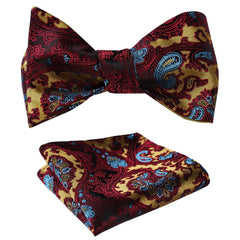 Multicolor Paisley Mens Silk Self tie Bow Tie with Pocket Squares Set - Amedeo Exclusive