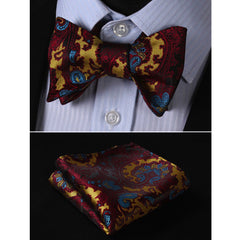 Multicolor Paisley Mens Silk Self tie Bow Tie with Pocket Squares Set - Amedeo Exclusive